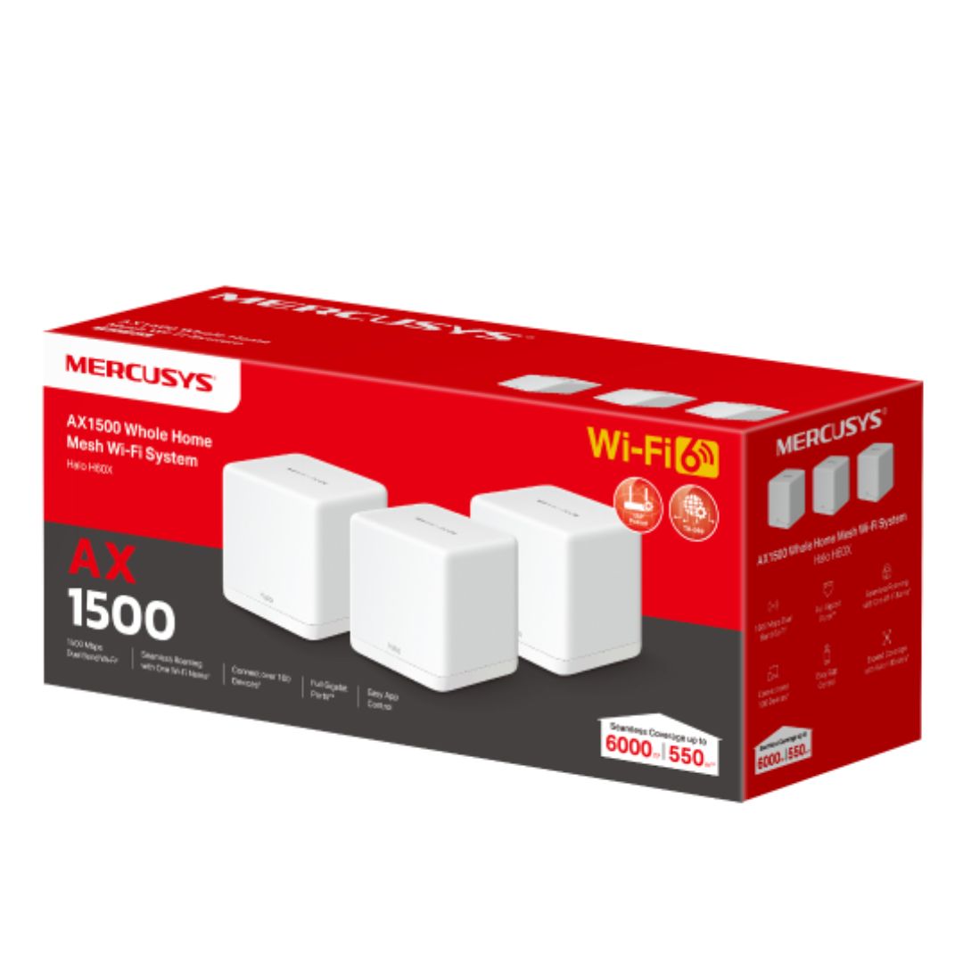 Mercusys Halo H60X(3-pack) AX1500 Whole Home Mesh Wi-Fi 6 System, 300 Mbps at 2.4 GHz + 1201 Mbps at 5 GHz, QoS, IPTV, IPv6, MU-MIMO, Beamforming, Sma By TP-LINK - Buy Now - AU $161.81 At The Tech Geeks Australia
