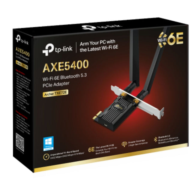 TP-Link Archer TXE72E AXE5400 Wi-Fi 6E Bluetooth 5.3 PCIe Adapter , 2402 Mbps at 6 GHz + 2402 Mbps at 5 GHz + 574 Mbps at 2.4 GHz By TP-LINK - Buy Now - AU $68.91 At The Tech Geeks Australia