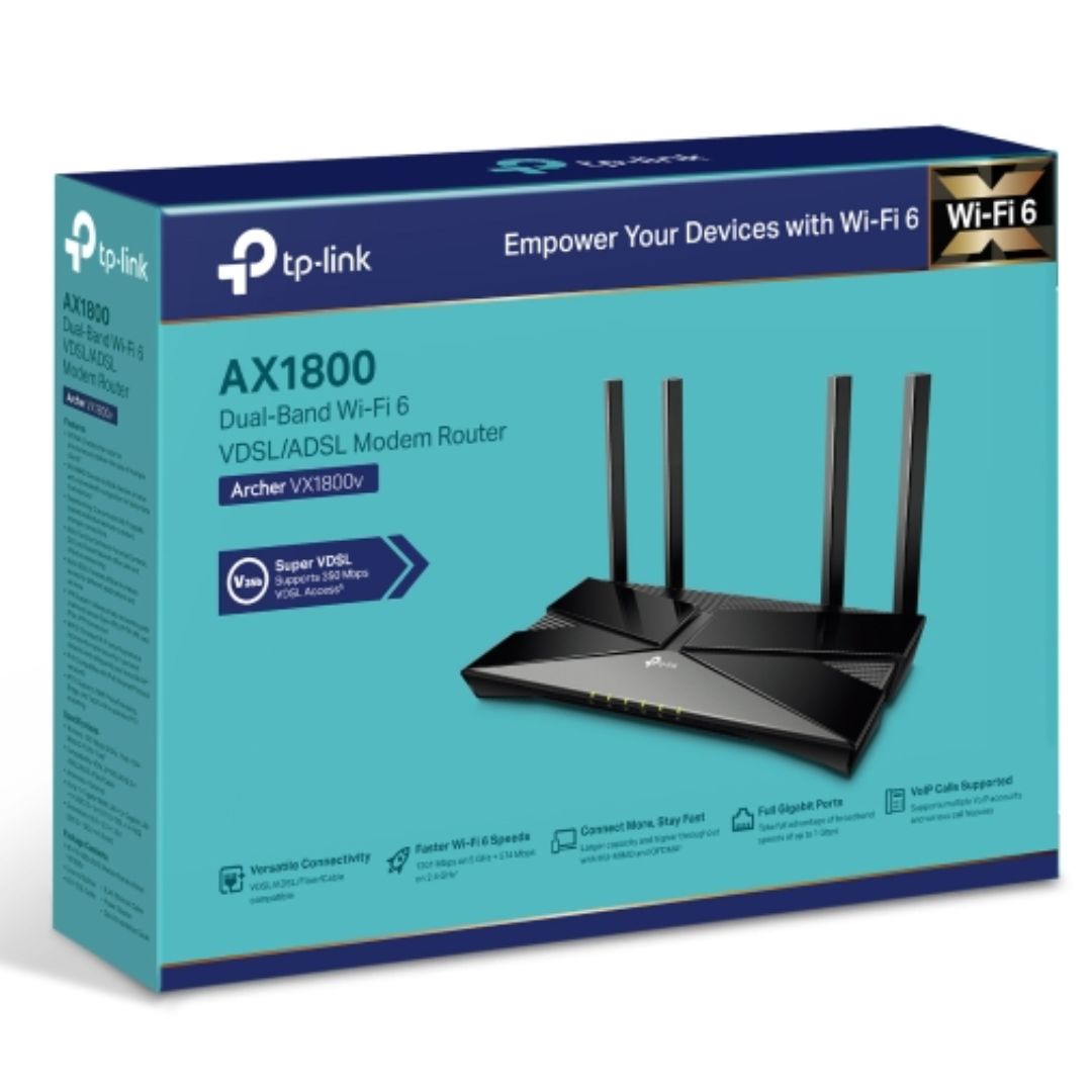 TP-Link Archer VX1800v AX1800 Dual-Band Wi-Fi 6 VDSL Modem Router With VoIP,  574 Mbps at 2.4 GHz + 1201 Mbps at 5 GHz By TP-LINK - Buy Now - AU $210.72 At The Tech Geeks Australia