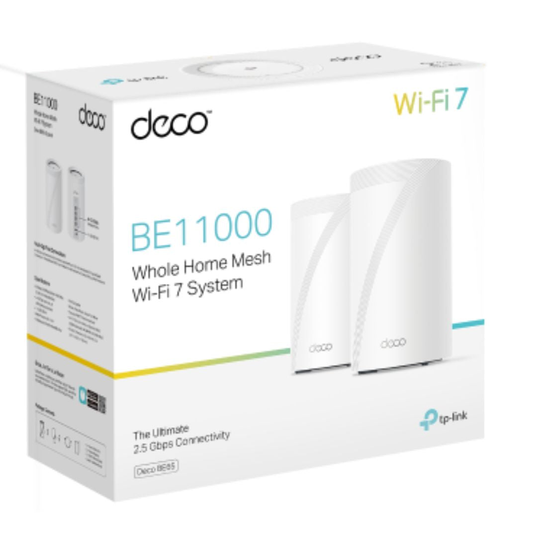 TP-Link Deco BE65(2-pack) BE11000 Whole Home Mesh Wi-Fi 7 System  (WIFI7)  574 Mbps at 2.4 GHz + 4320 Mbps at 5 GHz + 5760 Mbps at 6 GHz By TP-LINK - Buy Now - AU $760.62 At The Tech Geeks Australia