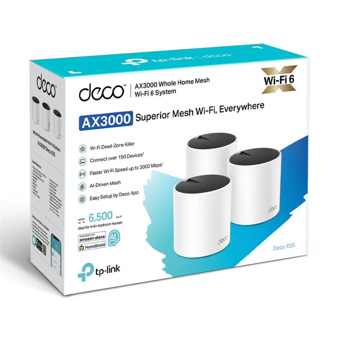 TP-Link Deco X55(3-pack) AX3000 Whole Home Mesh WiFi 6 Router, Dual-Band with Smart Antennas, MU-MIMO, HomeShield Security By TP-LINK - Buy Now - AU $406.11 At The Tech Geeks Australia