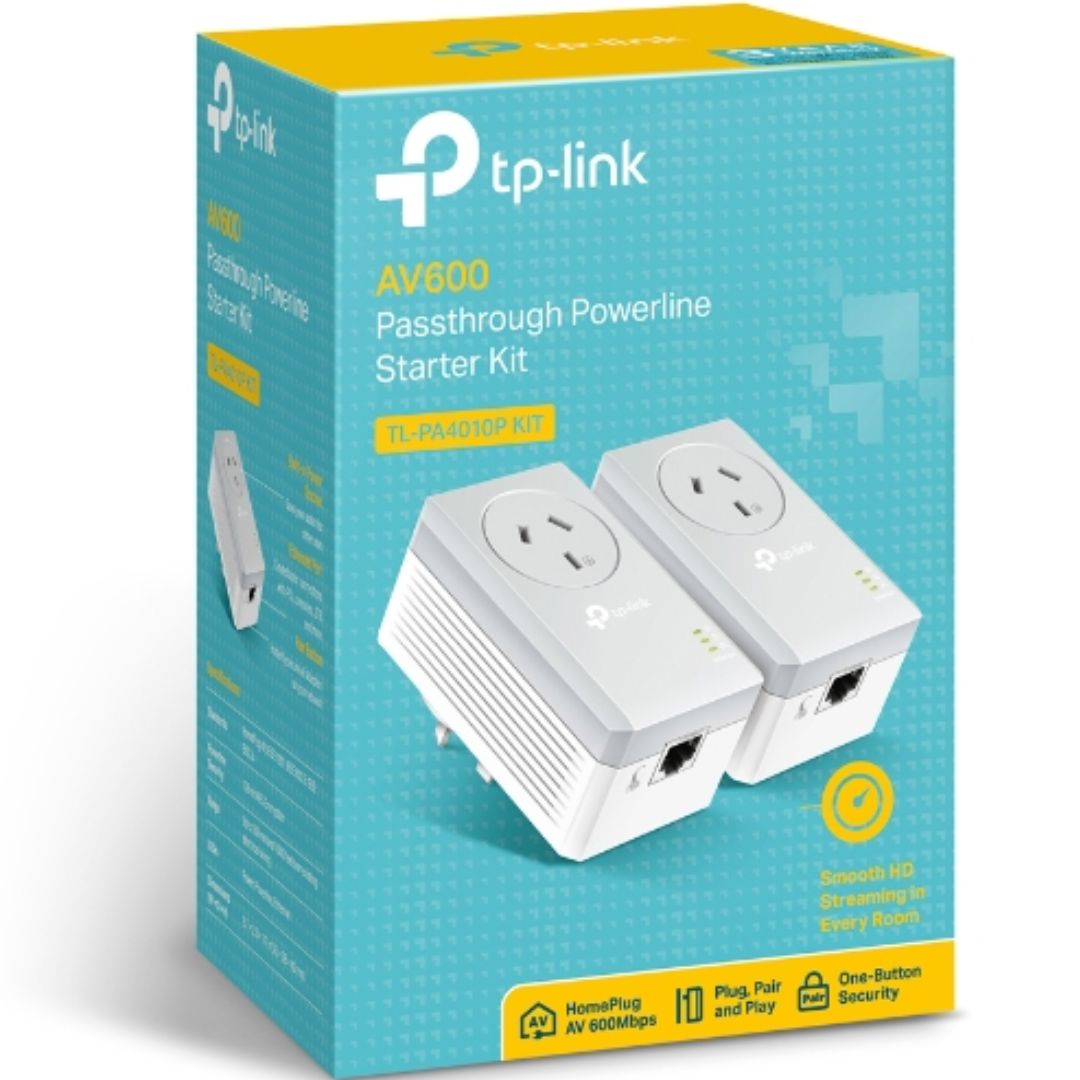 TP-Link TL-PA4010P KIT AV600 Powerline Adapter with AC Pass Through Starter Kit 600Mbps HomePlug AV 1x100Mbps LAN Power Socket 300m ~TL-PA4016P KIT By TP-LINK - Buy Now - AU $92.20 At The Tech Geeks Australia