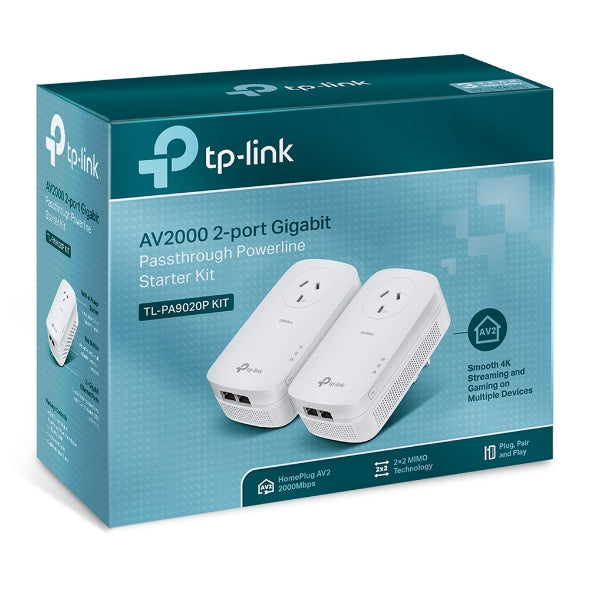 TP-Link TL-PA9020P KIT AV2000 2-Port Gigabit Passthrough Powerline Starter Kit, HomePlug AV2, Up To 2000Mbps, 2X2 MIMO With Beamforming, Plug and Play By TP-LINK - Buy Now - AU $185.21 At The Tech Geeks Australia