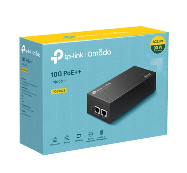 TP-Link POE380S Omada 10G PoE++ Injector PORT: 1— 10Gbps PoE Port, 1— 10Gbps Non-PoE Port, SPEC: 802.3bt/at/af Compliant, 90 W PoE Power, Data and Pow By TP-LINK - Buy Now - AU $109.51 At The Tech Geeks Australia