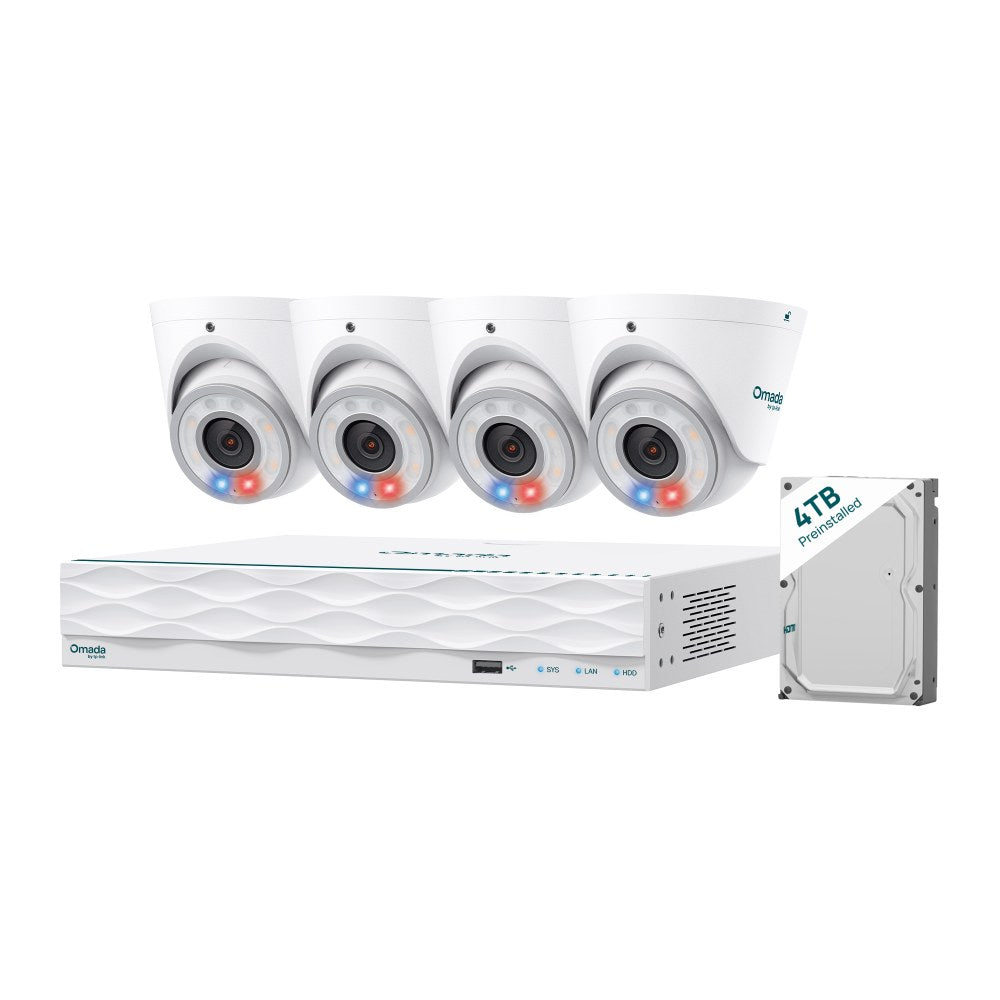 Omada T8S4-4T - TP-Link Omada 8MP Turret PoE Security Camera System with 4TB HDD, 4 Cameras and 16-Channel NVR