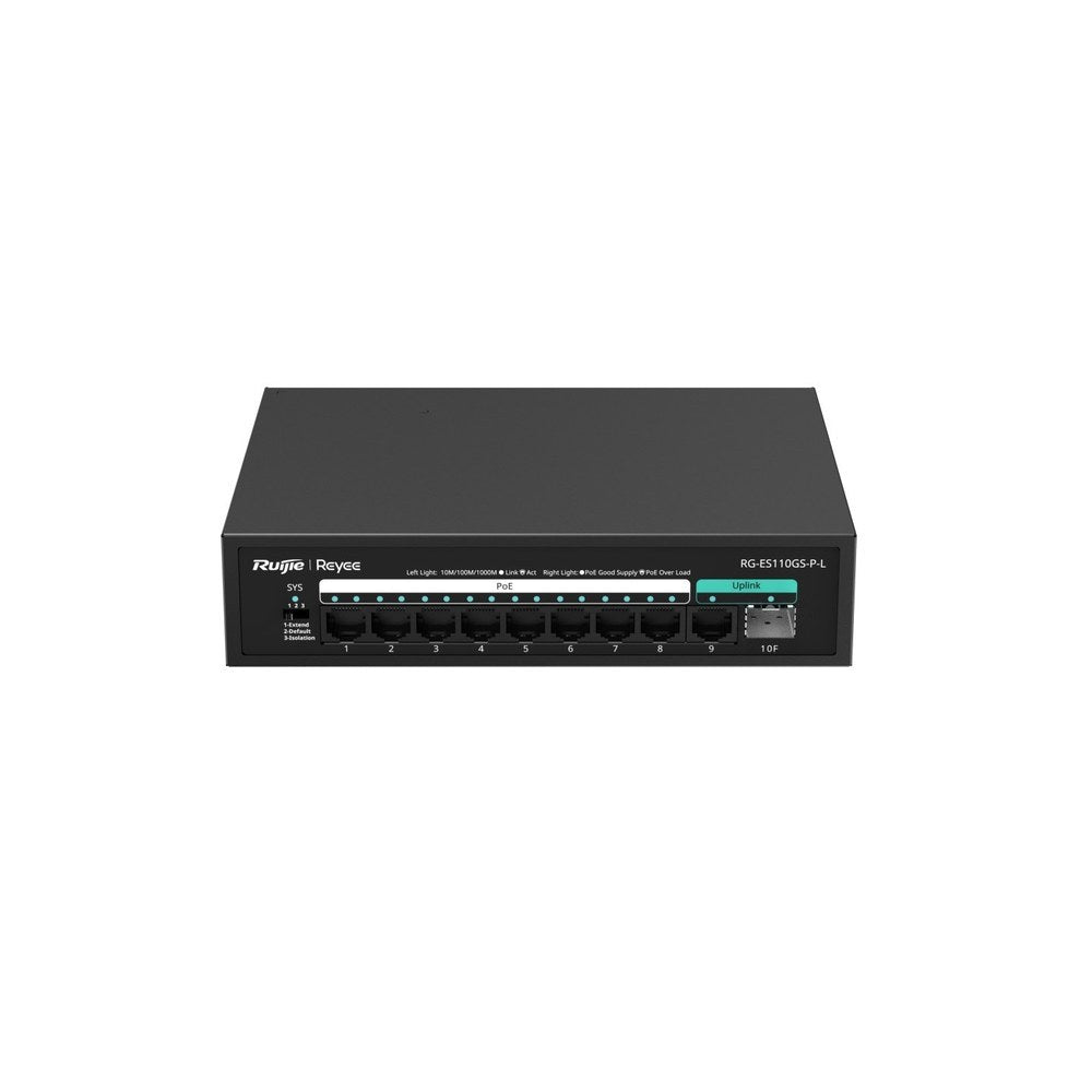 RG-ES110GS-P-L - Ruijie Reyee 8GE + 1GE + 1SFP Unmanaged PoE+ Switch with 8 PoE+ Ports and 120W PoE Budget