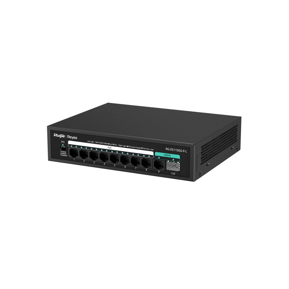RG-ES110GS-P-L - Ruijie Reyee 8GE + 1GE + 1SFP Unmanaged PoE+ Switch with 8 PoE+ Ports and 120W PoE Budget