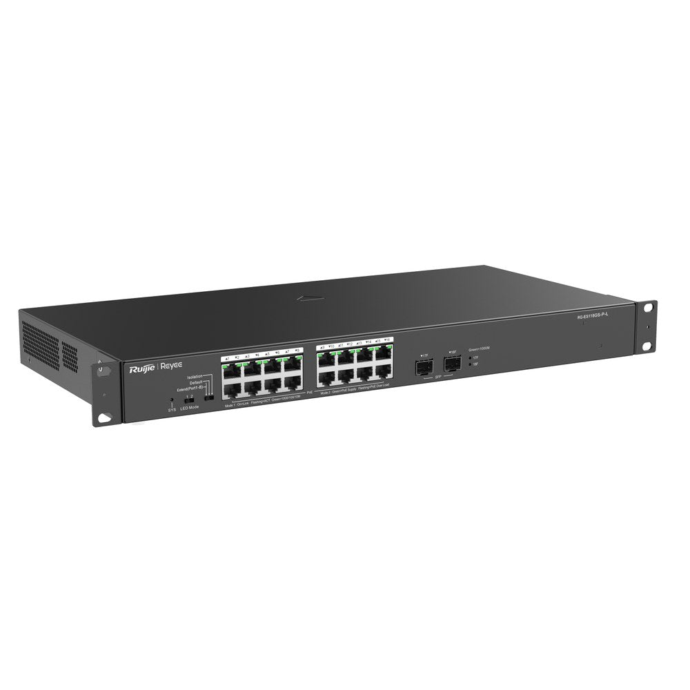 RG-ES118GS-P-L - Ruijie Reyee 16FE + 2SFP Unmanaged Switch with 16 Port PoE+, 247W PoE Budget