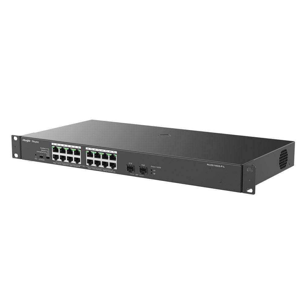 RG-ES118GS-P-L - Ruijie Reyee 16FE + 2SFP Unmanaged Switch with 16 Port PoE+, 247W PoE Budget