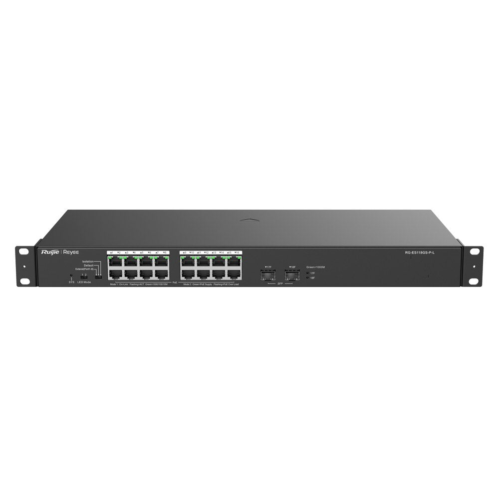 RG-ES118GS-P-L - Ruijie Reyee 16FE + 2SFP Unmanaged Switch with 16 Port PoE+, 247W PoE Budget