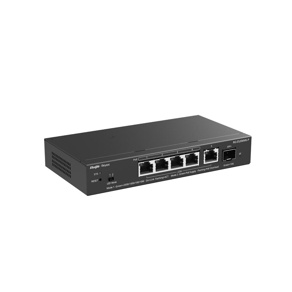 RG-ES206MG-P - Ruijie Reyee ES206MG-P 4-Port 2.5G PoE+ with 1 x 2.5G Port and 1 x SFP+ Port Cloud Managed Switch, 70 W