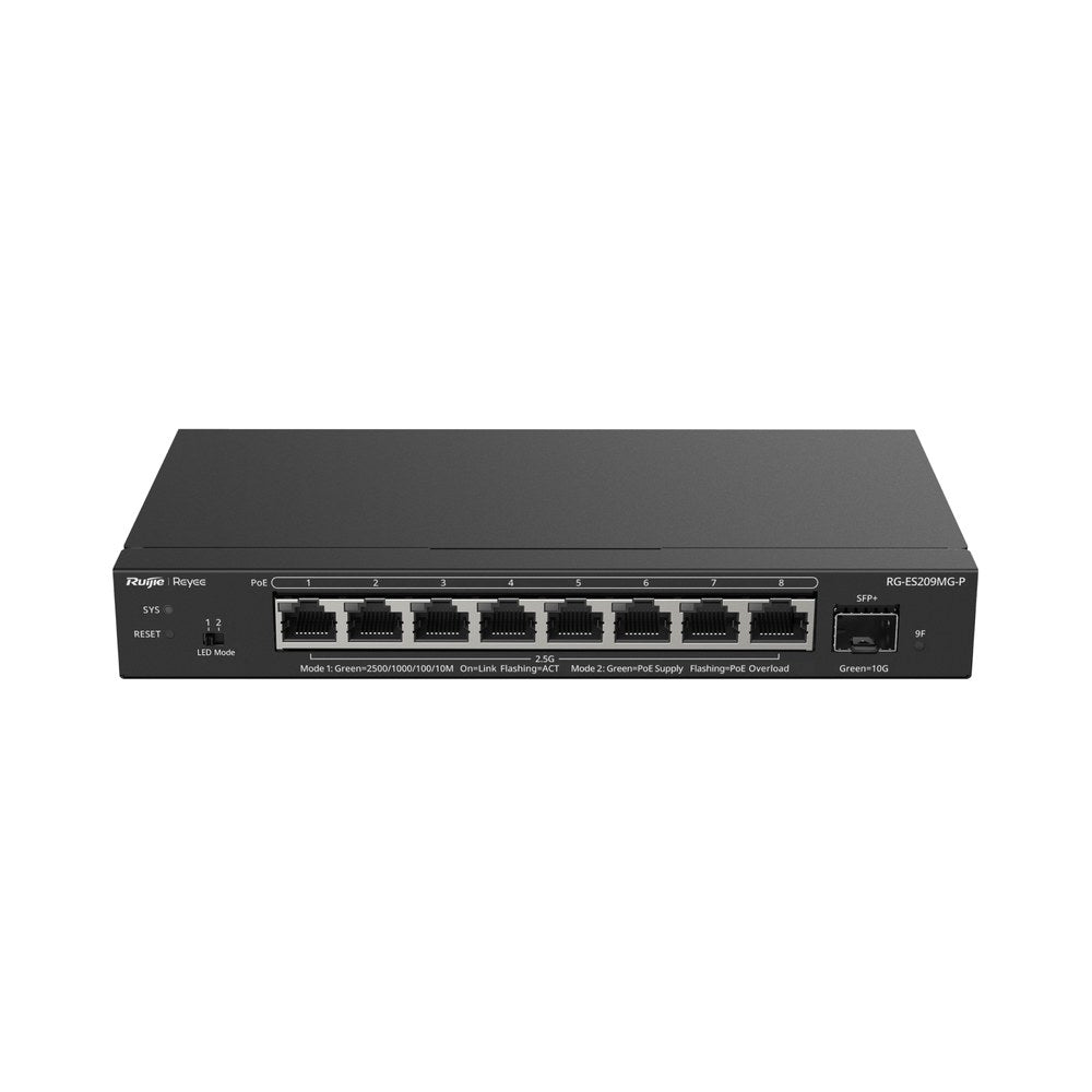 RG-ES209MG-P - Ruijie Reyee 8-Port 2.5G Cloud Managed PoE+ Switch with 1 x 10G SFP+ Uplink and 130W PoE Budget