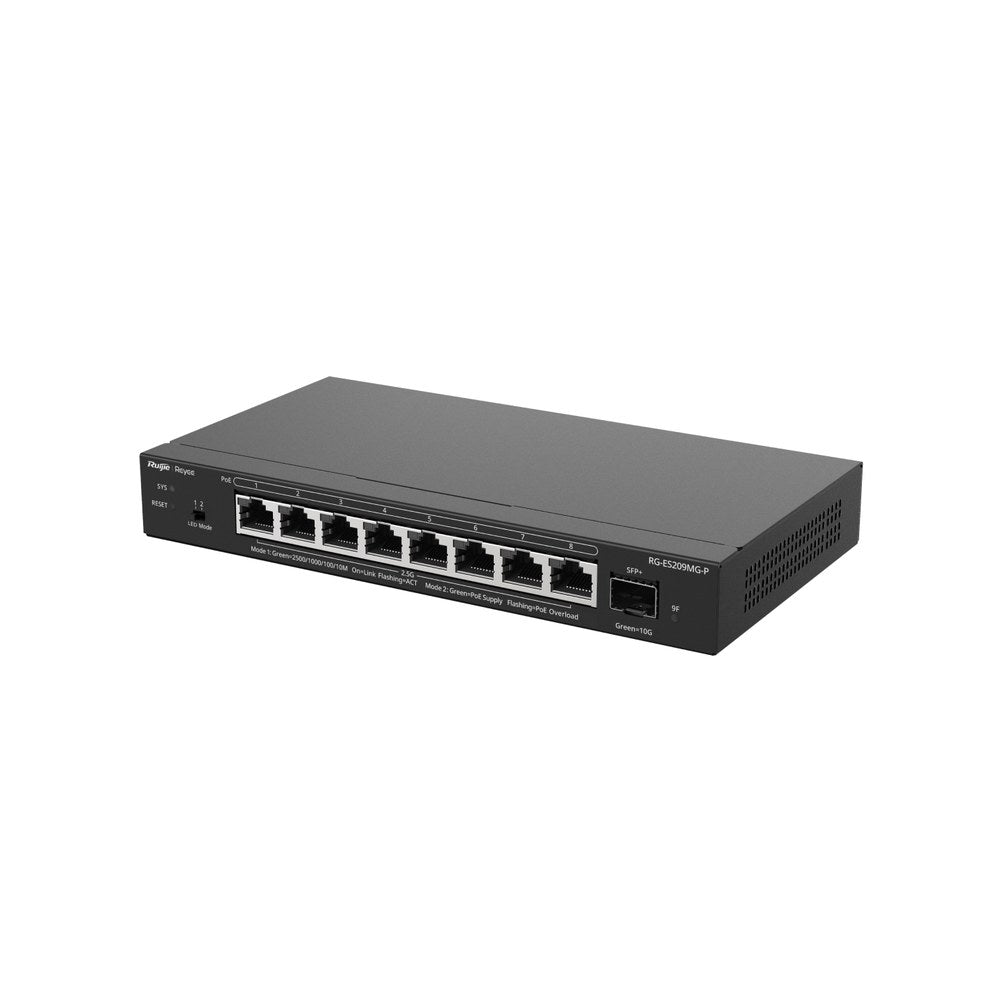 RG-ES209MG-P - Ruijie Reyee 8-Port 2.5G Cloud Managed PoE+ Switch with 1 x 10G SFP+ Uplink and 130W PoE Budget