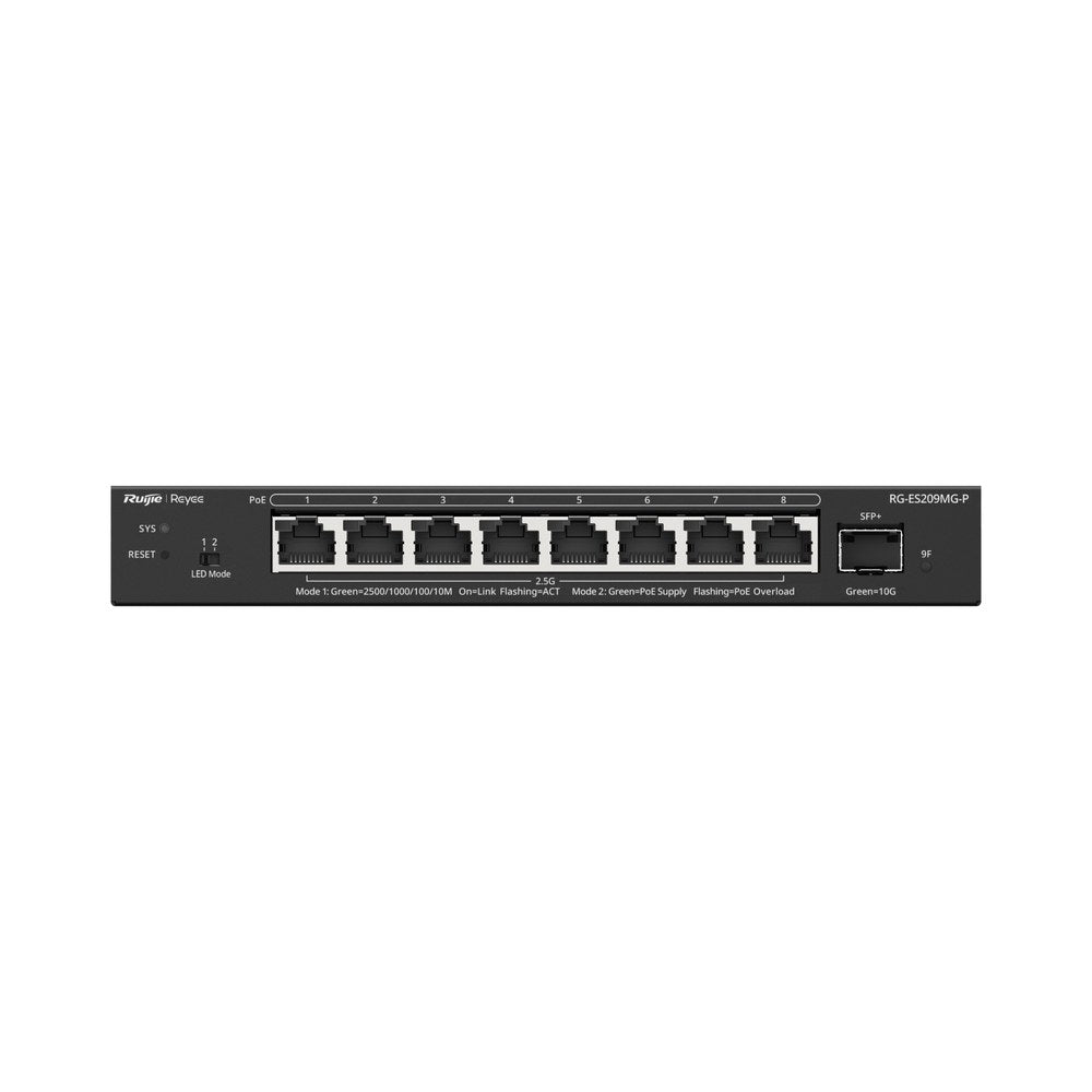RG-ES209MG-P - Ruijie Reyee 8-Port 2.5G Cloud Managed PoE+ Switch with 1 x 10G SFP+ Uplink and 130W PoE Budget