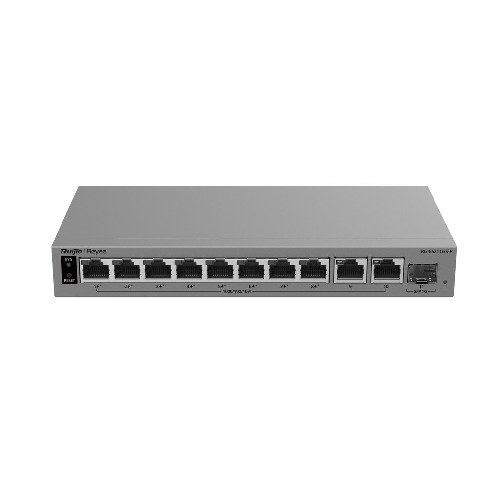 RG-ES211GS-P - Ruijie Reyee 10-Port Gigabit Cloud Managed PoE Switch with 1 x SFP Port, 120W