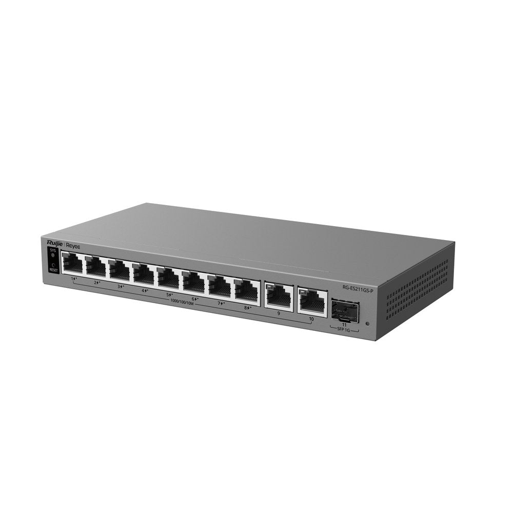 RG-ES211GS-P - Ruijie Reyee 10-Port Gigabit Cloud Managed PoE Switch with 1 x SFP Port, 120W