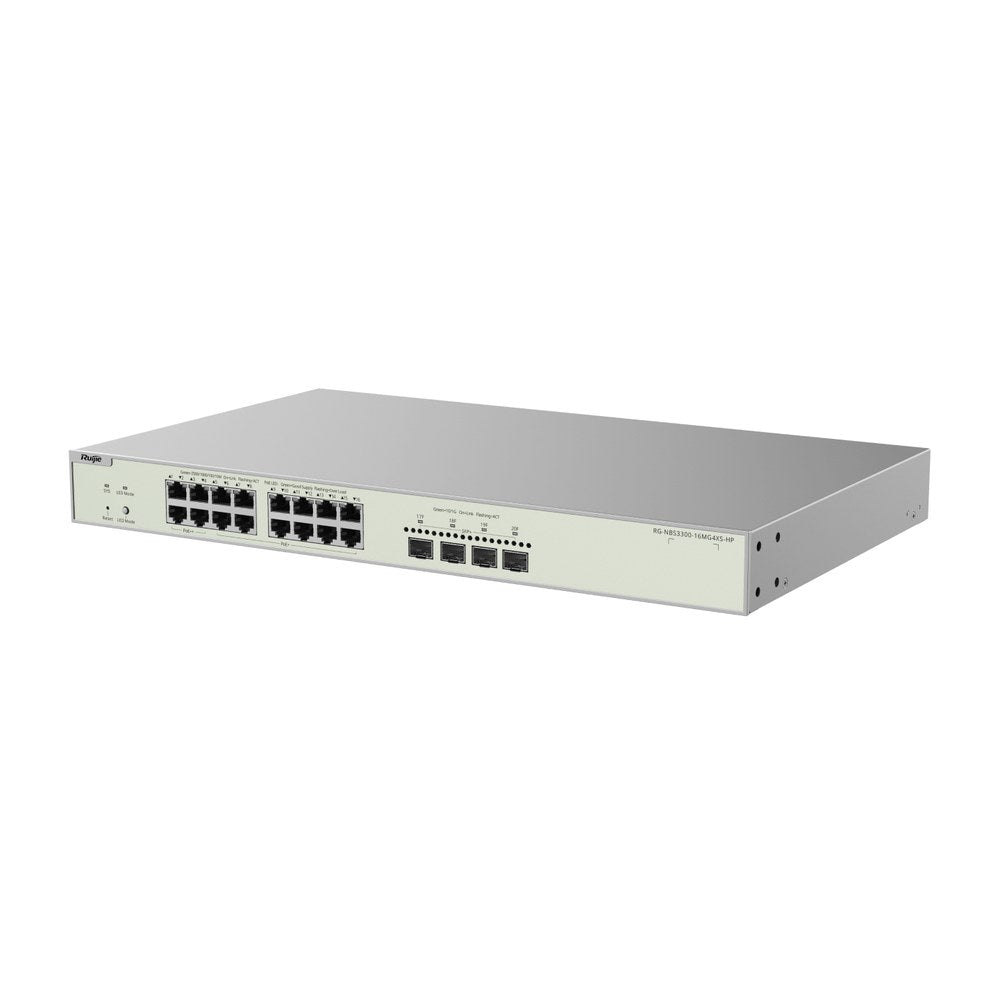 RG-NBS3300-16MG4XS-HP - Ruijie Reyee 16-Port Multi-Gigabit Layer 2 Managed Switch with 4 x PoE++ Ports, 12 x PoE+ Ports and 4 x SFP+ Uplink Ports