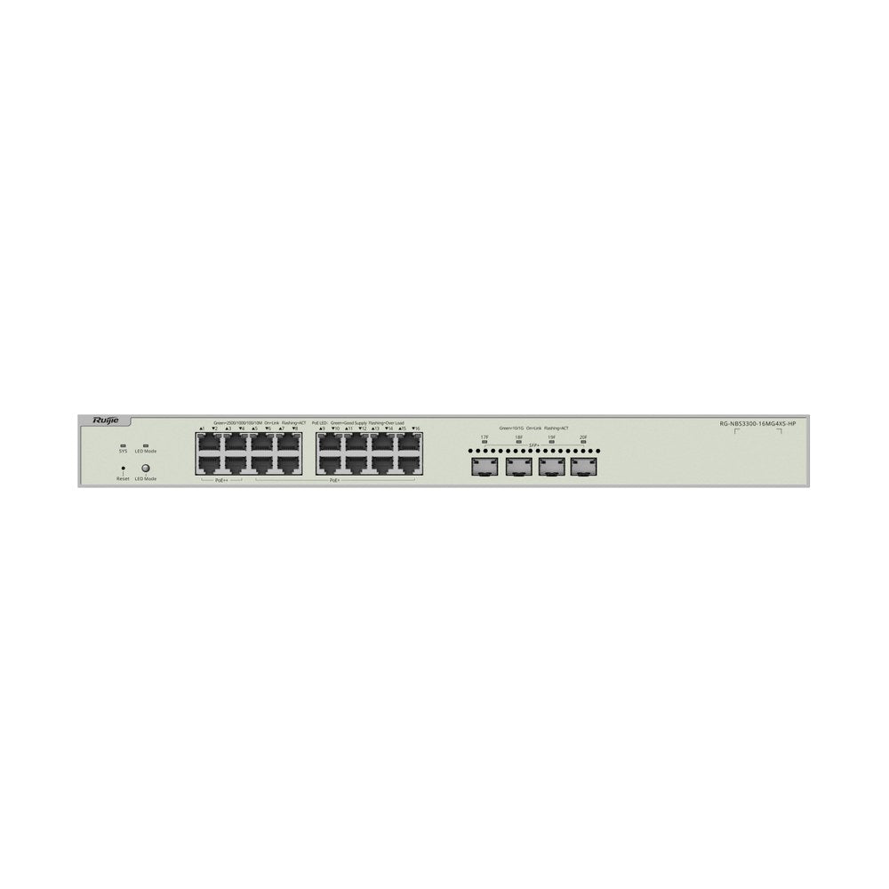 RG-NBS3300-16MG4XS-HP - Ruijie Reyee 16-Port Multi-Gigabit Layer 2 Managed Switch with 4 x PoE++ Ports, 12 x PoE+ Ports and 4 x SFP+ Uplink Ports