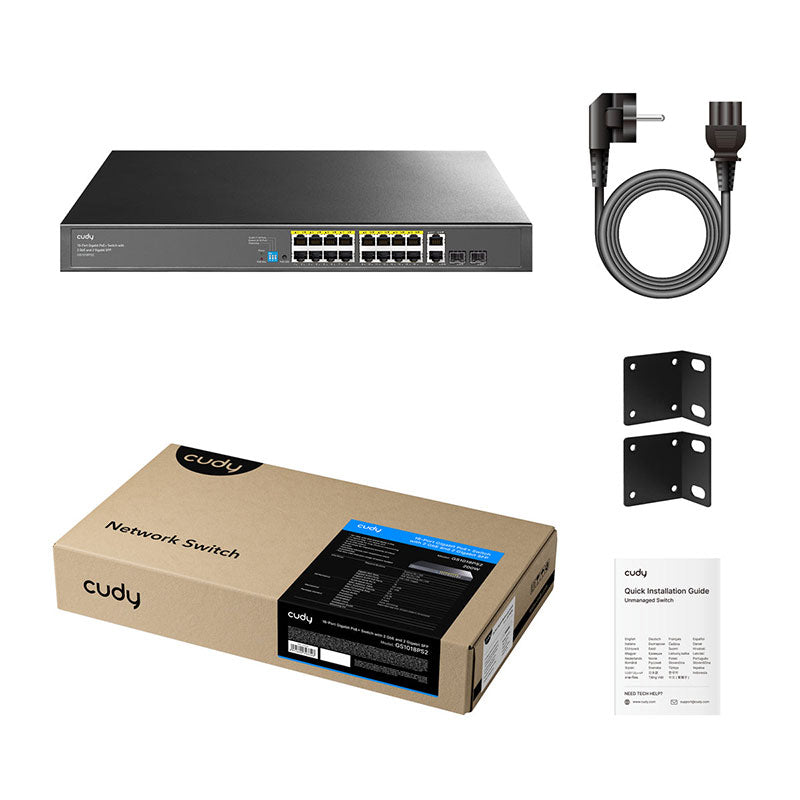 Cudy GS1018PS2 16-Port Gigabit PoE+ Switch with 2 Uplink Gigabit Ports and 2 Gigabit SFP Slots 200W By Cudy - Buy Now - AU $311.49 At The Tech Geeks Australia