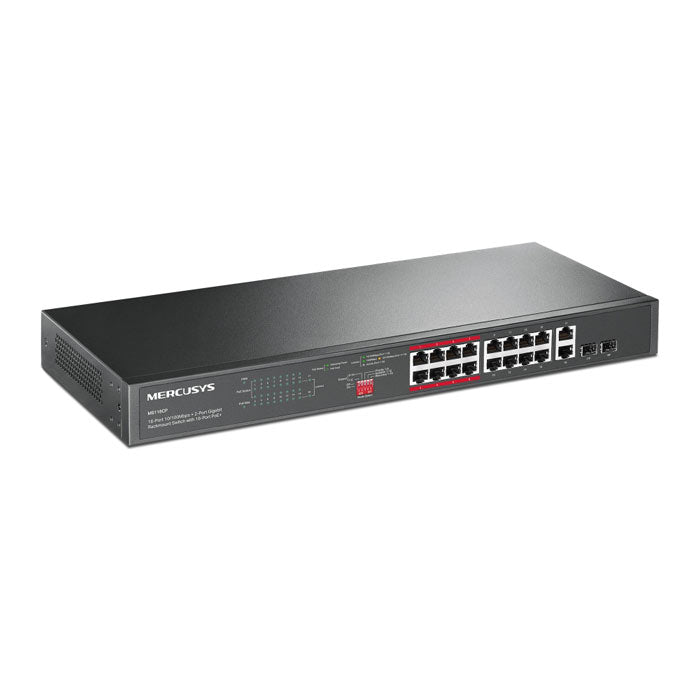 MS118CP MERCUSYS 16-Port 10/100Mbps + 2-Port Gigabit Rackmount Switch with 16-Port PoE+ By TP-LINK - Buy Now - AU $211.50 At The Tech Geeks Australia