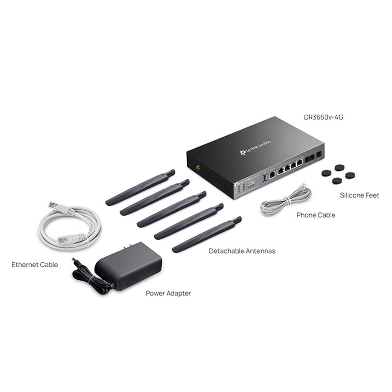 TP-Link DR3650v-4G Omada 4G+ Cat6 AX3000 Wi-Fi 6 Gigabit Desktop DSL Gateway, 574Mbps@2.4GHz + 2402Mbps@5GHz(HE160), VDSL2 350 350/60, VoIP By TP-LINK - Buy Now - AU $451.25 At The Tech Geeks Australia