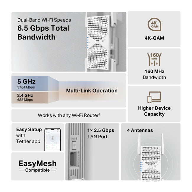 RE405BE TP-Link BE6500 Dual-Band Wi-Fi 7 Range Extender By TP-LINK - Buy Now - AU $355.33 At The Tech Geeks Australia