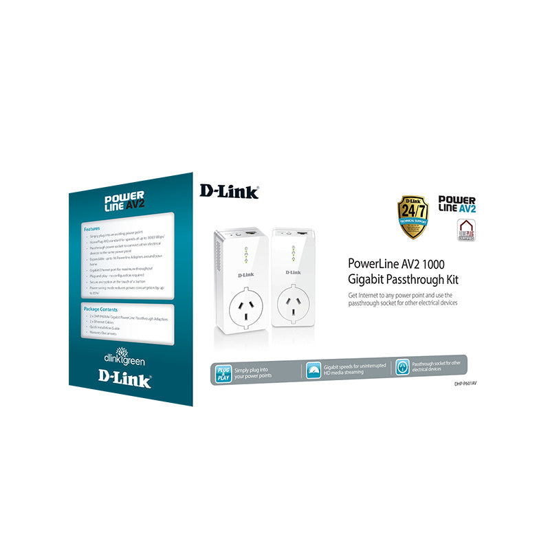 DHP-P601AV D-Link PowerLine AV2 1000 Gigabit Passthrough Kit By D-Link - Buy Now - AU $172.32 At The Tech Geeks Australia