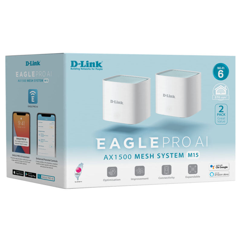 M15-2PK D-Link Eagle Pro AI AX1500 Mesh System (2-Pack) By D-Link - Buy Now - AU $194.67 At The Tech Geeks Australia