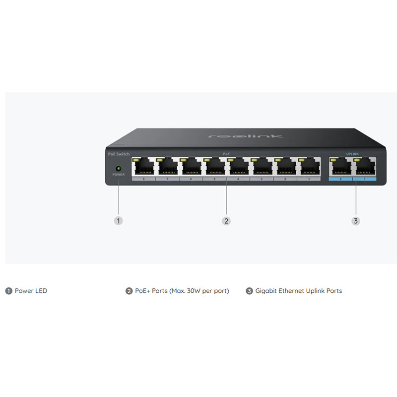 RLA-PS1 Reolink 10-Port PoE Switch with 120W PoE Power Budget By Reolink - Buy Now - AU $108 At The Tech Geeks Australia