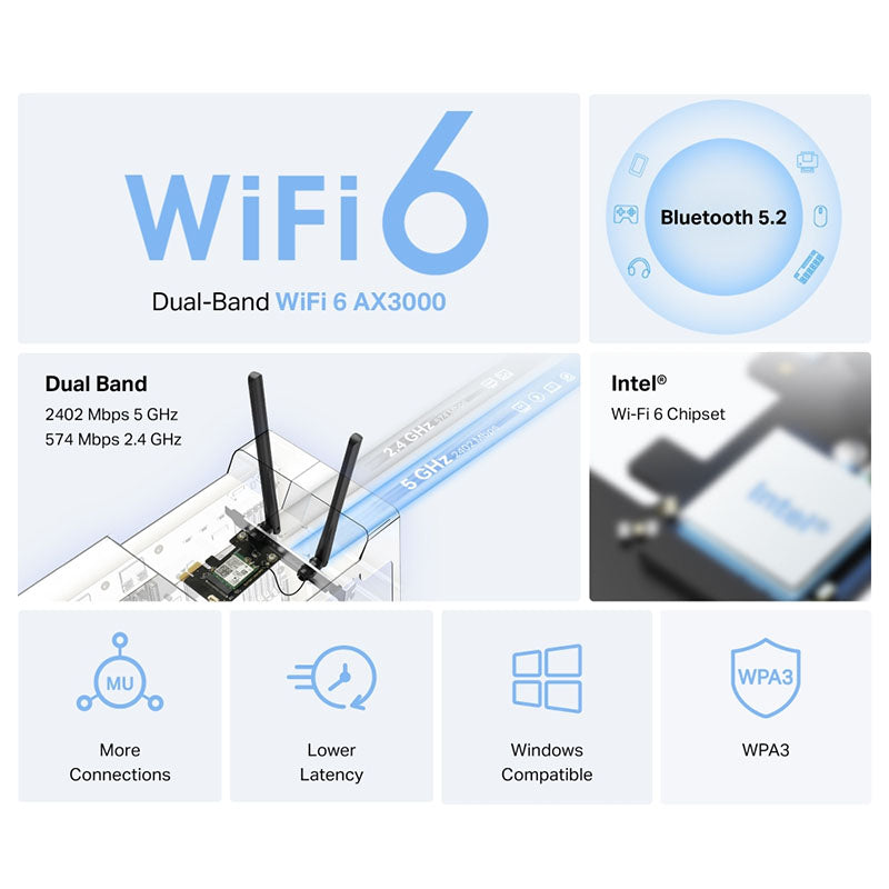MA80XE TP-Link Mercusys AX3000 Wi-Fi 6 Bluetooth 5.2 PCIe Adapter By TP-LINK - Buy Now - AU $40.72 At The Tech Geeks Australia